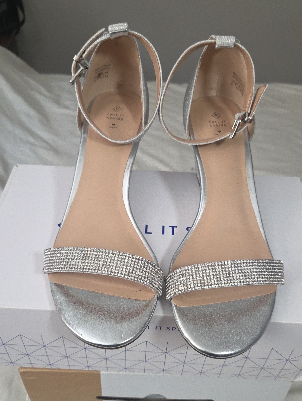 Call It Spring Silver Rhinestone Ankle-Strap Sandals